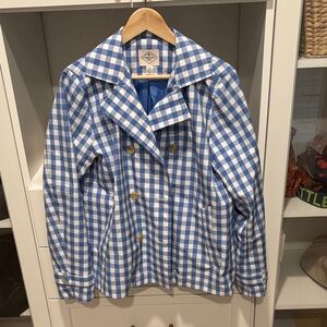 Blue & White Gingham Double-Breasted Jacket